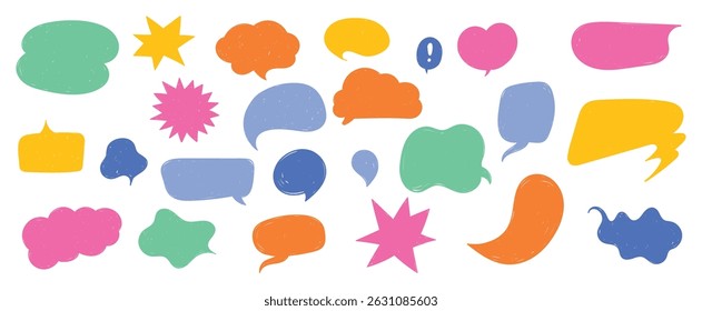 Set of hand-drawn speech bubbles. Speech balloon, frames, stylish, handwritten, doodle	