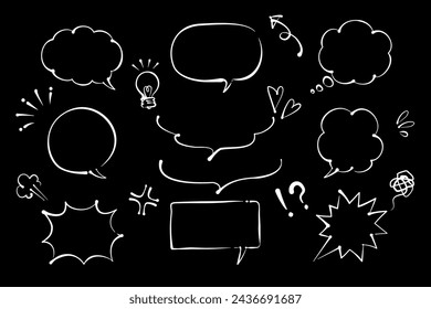 A set of hand-drawn speech bubbles look like drawn with fountain pen (white)