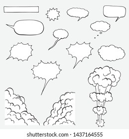 set of hand-drawn speech bubbles on gray, vector illustration