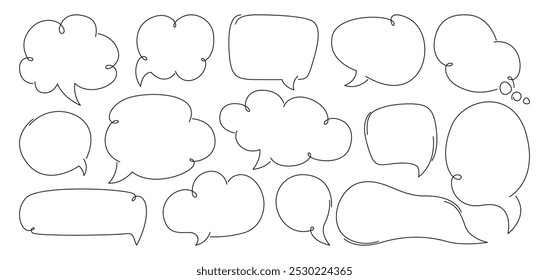 Set of hand-drawn speech bubbles. Talk bubble. Blank empty chatting box, message box