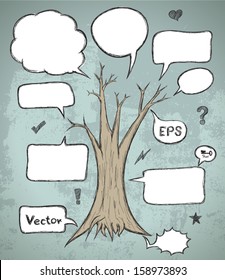 Set of hand-drawn speech bubbles with tree on abstract background. Layered. Vector EPS 10 illustration.  / can use for promotion / detail / description.