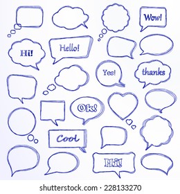 Set of hand-drawn speech bubbles. Vector illustration.