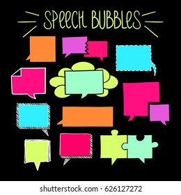 Set of hand-drawn speech bubbles, vector abstract illustration of square speech bubbles, EPS 8