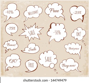 Set of hand-drawn speech bubbles in vintage style Vector illustration