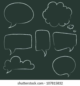 Set of hand-drawn speech and thought bubbles on chalkboard background. Vector illustration.