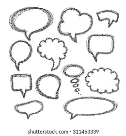 Set of hand-drawn speech and thought bubbles on white background. Vector illustration.
