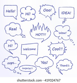 Set of hand-drawn speech and thought bubbles. Vector illustration.