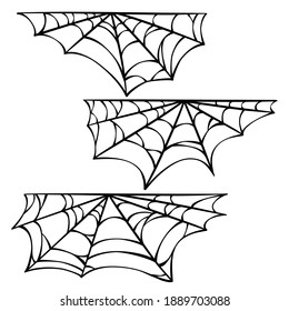 Set of hand-drawn spiderweb. Cobweb vector illustration. Halloween illustration .