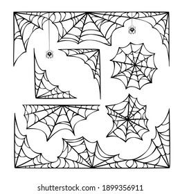 Set of hand-drawn spiderweb. Halloween vector illustration.