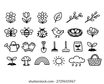Set of hand-drawn spring icons 