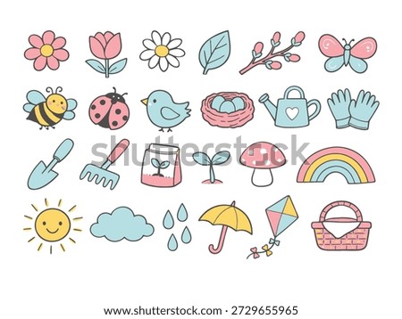 Set of hand-drawn spring icons 