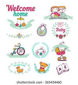 Set Of Hand-drawn Stickers Newborn Welcome Home