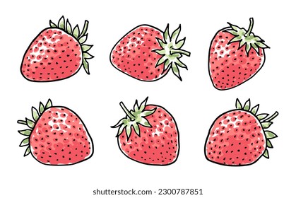 Set of hand-drawn strawberry illustrations