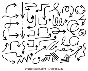 Set of hand-drawn style of abstract arrows for concept design. vector template for decoration element. doodle illustration