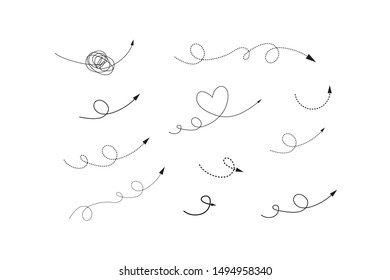 Set of hand-drawn style of abstract arrows for concept design. vector template for decoration element. doodle illustration