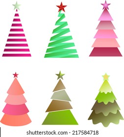 Set of hand-drawn style Christmas tree illustrations with sketchy lines, adding a cozy and artistic feel to holiday designs.