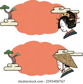 Set of hand-drawn style frames with a Japanese Edo period theme.