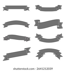 A set of hand-drawn style ribbon banners in different shapes. Simple and clean banner illustration, graphic design resources, suitable for decoration and titles.