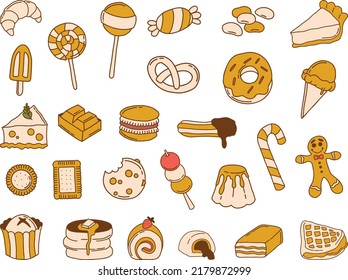 Set of Handdrawn Sweet Food Doodle Illustration