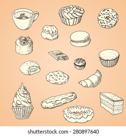 Set of the hand-drawn sweets