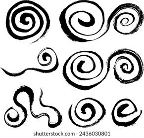 Set of hand-drawn swirl illustrations by brush.