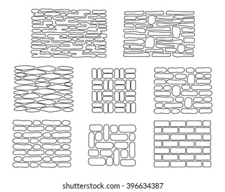 A set of hand-drawn textures. Brick, stone, tile. Vector design elements.