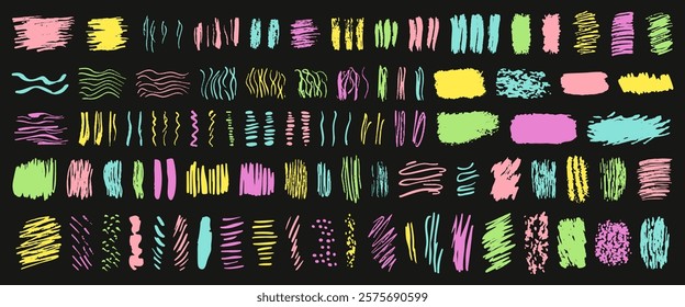 Set of hand-drawn textures. Creative doodles, strokes, underscores, strikethroughs, speech elements. Vector illustration on an isolated background.