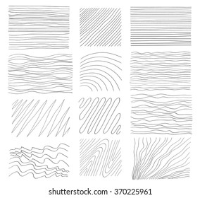 A set of hand-drawn textures. Lines with different densities and inclination. Hatching is drawn with a pen. Abstract background. Vector design elements