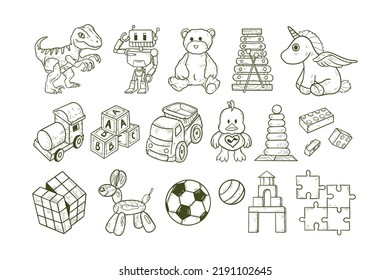 Set of Handdrawn Toys Illustration