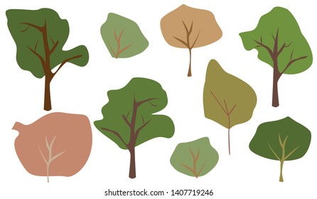 Set of hand-drawn trees. Vector illustration, isolated on white.