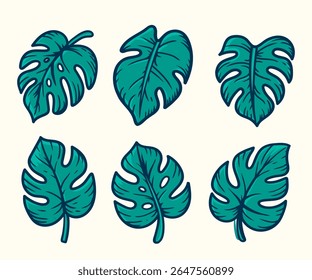 Set of handdrawn tropical leaves