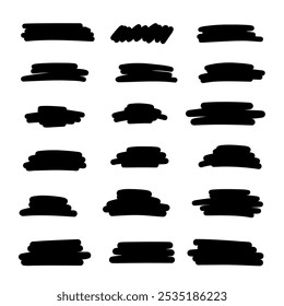 A set of hand-drawn underline, highlight, and strikethrough lines isolated on a white background, vector. Decorative element for editing text, background, abstract background, banner.