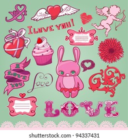 Set of hand-drawn valentine's elements for design