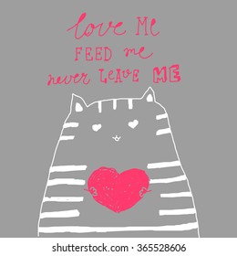 Set of hand-drawn valentines postcard print with hearts lettering letters red. Design elements. Doodle hand drawn style illustration for greeting card, t-shirts and bags print, scrapbooking