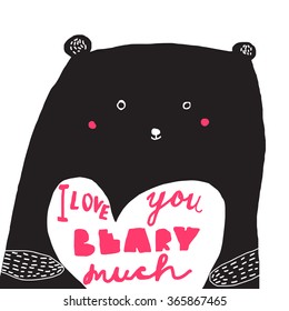 Set of hand-drawn valentines postcard print with hearts lettering letters red. Design elements. Doodle hand drawn style illustration for greeting card, t-shirts and bags print, scrapbooking