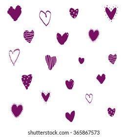 Set of hand-drawn valentines postcard print with hearts lettering letters red. Design elements. Doodle hand drawn style illustration for greeting card, t-shirts and bags print, scrapbooking