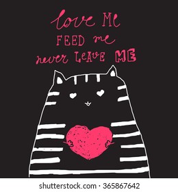 Set of hand-drawn valentines postcard print with hearts lettering letters red. Design elements. Doodle hand drawn style illustration for greeting card, t-shirts and bags print, scrapbooking
