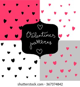 Set of hand-drawn valentines postcard print with hearts lettering letters pink. Design elements. Doodle hand drawn style illustration for greeting card, t-shirts and bags print, scrapbooking