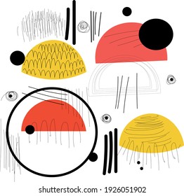 Conjunto de formas y objetos de doodle dibujados a mano.Conjunto de elementos abstractos. Ilustración vectorial de moda moderna.