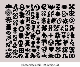 Un conjunto de varias Formas y garabatos dibujados a mano. Abstractas Ilustraciones vectoriales modernas de moda. Todos los Elementos están aislados.

