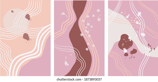 Set of hand-drawn vector abstract shapes. Modern minimalist art, elements of linear art in pastel colours.