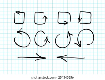 Set of hand-drawn vector arrow doodles signs