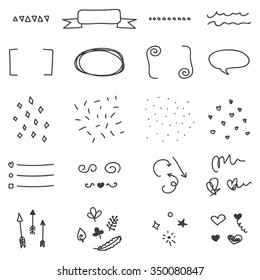Set of hand-drawn vector borders, frames and design elements.
