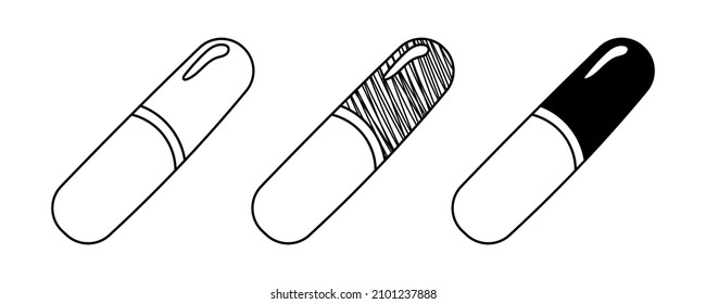 Set of hand-drawn vector Capsule pills in doodle cartoon style.