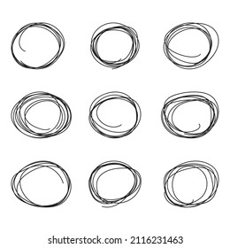 Set of hand-drawn vector circles. Stroke, important choice, decoration. Doodle
