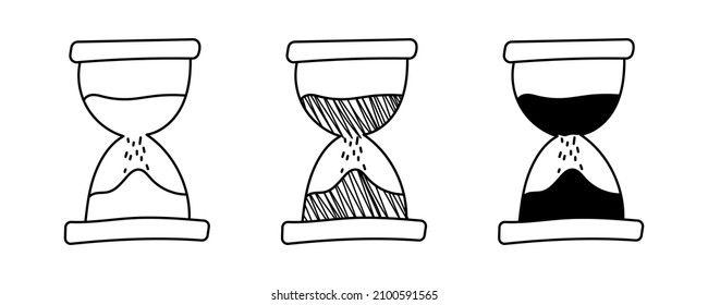 Set of hand-drawn vector Hourglass in a doodle cartoon style. National Science Day