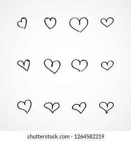 Set of hand-drawn vector icons of hearts