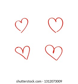 Set of hand-drawn vector icons of hearts