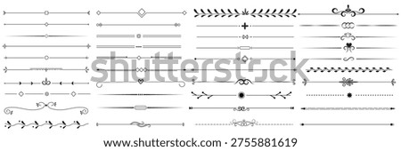 Set of hand-drawn vector line borders. Lines, borders, underline pencil strokes, and drawing dividers. Doodle design—geometric vintage fashion collection. Decorative dividers, elegant line art, ornamental borders, vintage separators, floral accents, whimsical designs, creative embellishments, graphic elements, black vector patterns, design resources vector illustration.