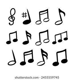 Conjunto de notas musicales de Vector dibujadas a mano